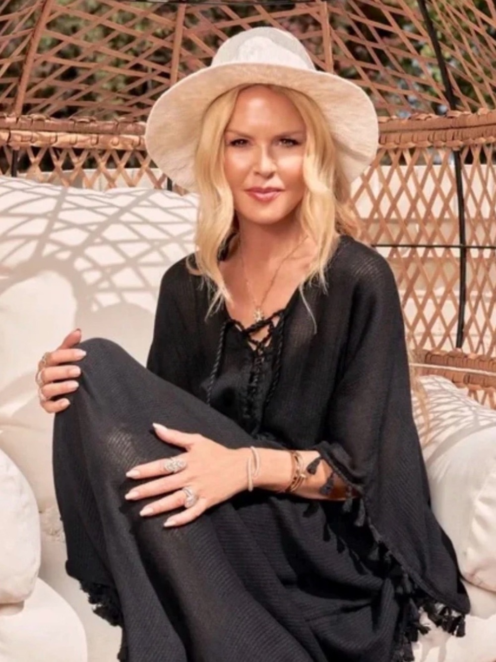 NWT Walter Baker Acapulco Kaftan Black Lace-Up Swim Coverup Tunic W/ Tassels
